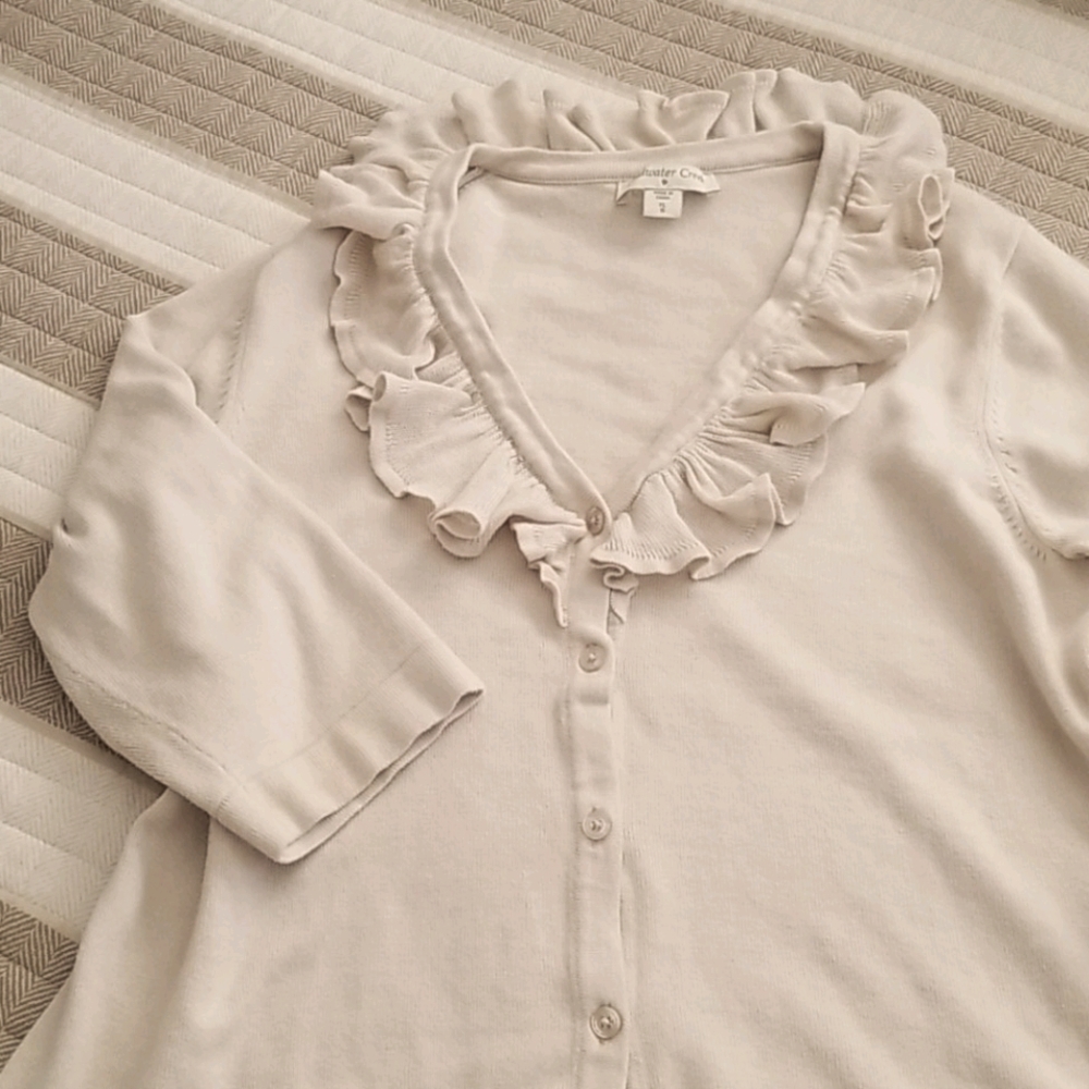 Coldwater Creek Taupe Ruffled Cardigan